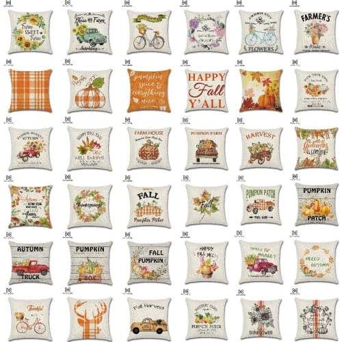 2021 Autumn Series Farmhouse Linen Cushion Covers Sunflowers Maple Leaves Pumpink Harvest Print Throw Pillows Cover Home Decor