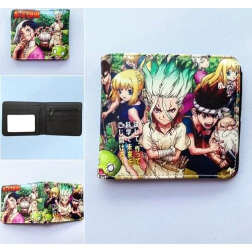 Anime Dr.Stone PU Wallet Teenager Bifold Student Coin Pocket Leather Photo Card Holder Casual Boys Girls Cartoon Purses
