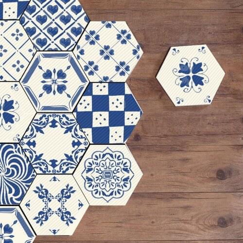 10 Piece Oil Proof Wall Tiles PVC Hexagonal Floor Stickers For Kitchen Bathroom Living Room DIY Wallpaper Home Decor