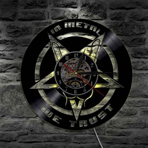 In Metal We Trust Music Quote Wall Art Clock Vinyl Record Wall Clock With LED Light Music Studio Decor Gift For Music Lovers