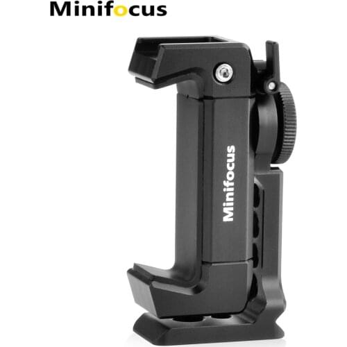 Metal Phone Tripod Mount with Cold Shoe 360 Rotation Smartphone Clip Holder Adapter Cell Phone Clamp Vlog Video Rig for Arca QR