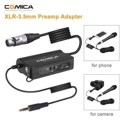 Comica LINKFLEX AD1 Microphone Preamp Adapter XLR to 3.5mm Audio Adapter preamp for DSLR Camera Camcorder and Smartphone 5d 6d 7