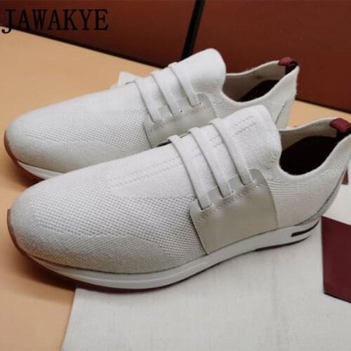 Elastic Knitting Men Flat Shoes Comfort Round Toe Slip-on Tennis Shoes Breathable Thick Sole Men Sneakers New Autumn Flats