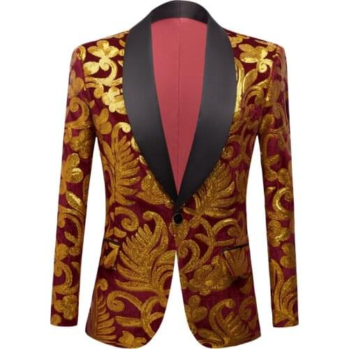 Mens Red laser Sequin Fashion Shawl Lapel Royal Black Velvet Floral Shiny Sequins Blazers Wedding Groom Prom Singers Suit Jacket