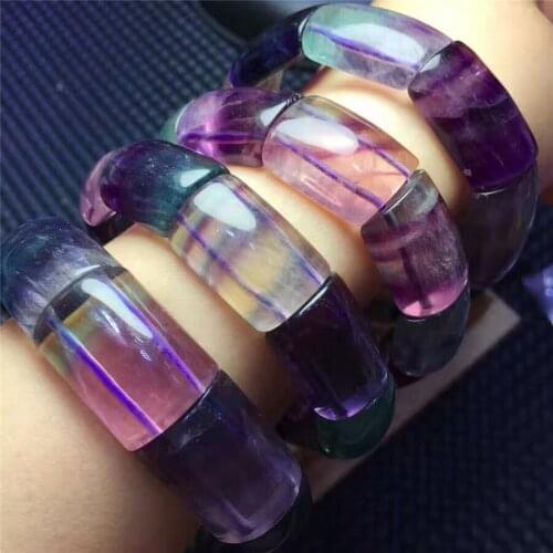 Genuine Coloful Natural Fluorite Fluorspar Crystal Quartz Rectangle Bead Stretch Women Nice Bracelets 15*12mm Drop Shipping