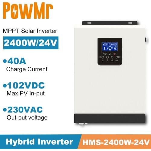 PowMr New 3KVA 2400W 220V Off Grid Solar Inverter Built in MPPT 40A Pure Sine Wave Inverter 24V Battery Charger Hybrid Inverter