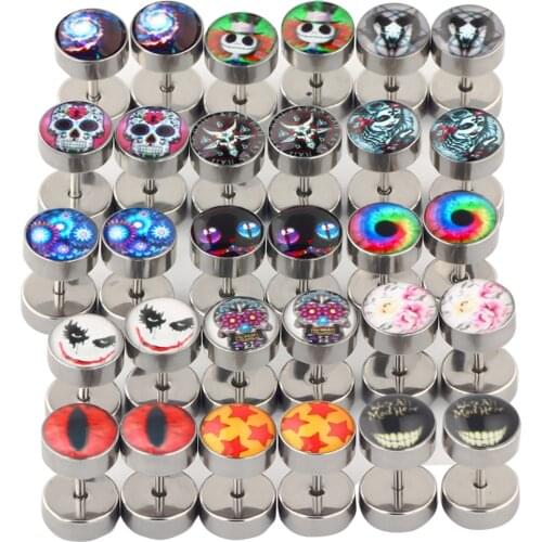 Skull Fake Ear Plug Earring Cheater Ear Gauge Plugs And Tunnels Fake Ear Dilations Jewelry Punk Men Earring False