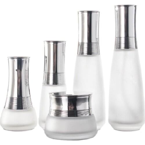 Empty Glass Jar 50G Cosmetic Container Frosted Glass Cosmetic Lotion Pump Bottle 120ml 100ml 45ml 30ml Perfume Vials 8pcs/Lot