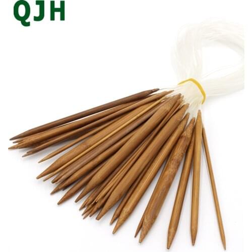 QJH Circular Knitting Needles 18 Size Crochet Hooks Set Tube Carbonized Bamboo Knitting Needles Craft Circular Sewing Tools