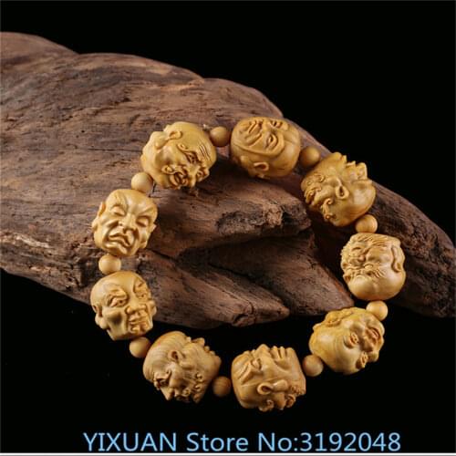 Boj tallado artesanías para hombre piezas a mano con accesorios 18 cuentas arhat