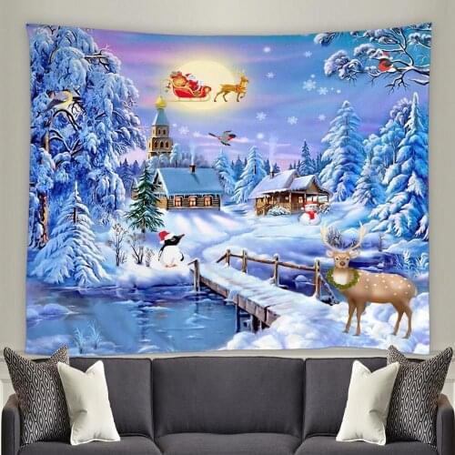 BylLlFir Tapestries of Textile Christmas Winter Landscape New Year Holiday Theme Xmas Home Decor Living Room Bedroom Tapestry