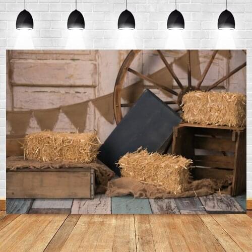 Autumn Farm Barn Hay Bales Wheel Baby Birthday Backdrop Photography Vinyl Photographic Background Photophone Photo Studio Shoot