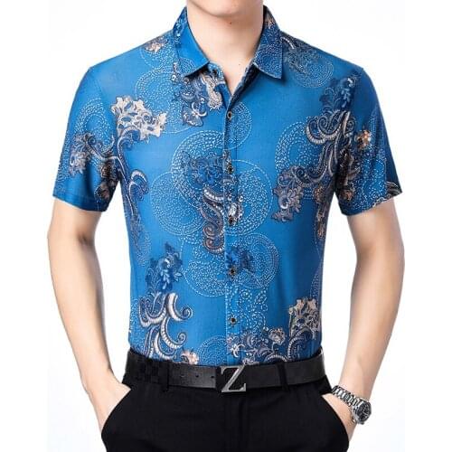 High quality new summer fashion printing dress shirt elegant floral printing shirt short sleeve