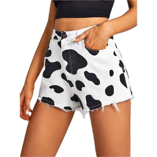 Summer Women Casual Denim Shorts Straight Slim Slimming Cow Print Jeans Shorts 2021 New Female Short Jeans For Lady