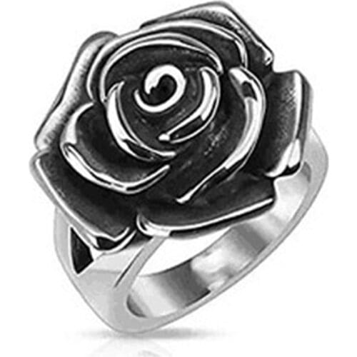 Women Ladies Rose Flower Stainless Steel Single Rose Cast Band Ring