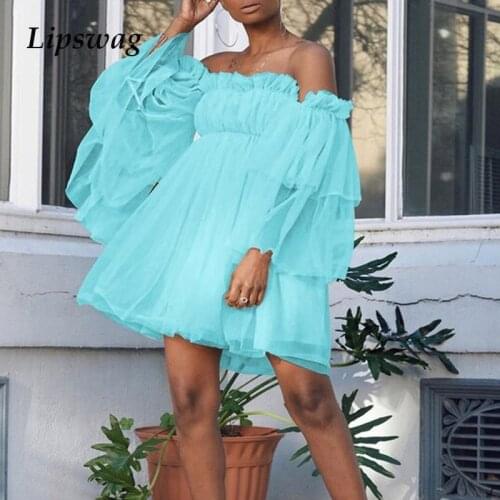 2021 Sexy Women Off Shoulder Mesh Slash Neck Party Dress Summer Backless Mini Beach Dress Spring Long Sleeve Pleated Loose Dress