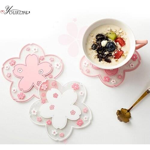 1pc Japan Style Cherry Blossom Heat Insulation Table Mat Family Office Anti-skid Tea Cup Milk Mug Coffee Cup Coaster Home Decor