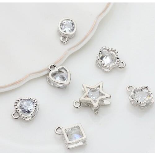 10pcs/lot Zinc Alloy Crystal Polygon Star Heart Flowers Charms Pendant For DIY Necklace Jewelry Finding Accessories