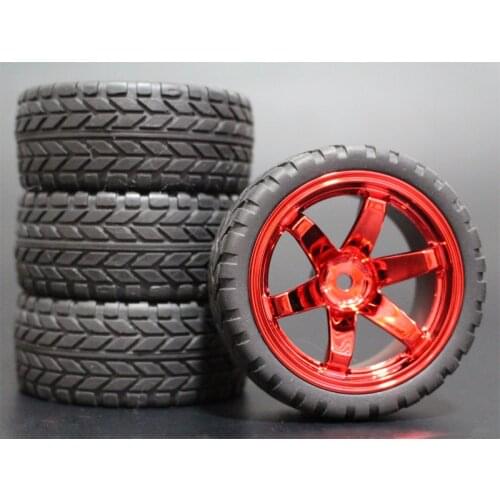 4pcs 1/10 RC Soft Rubber Touring Tire Tyre Wheel Rim