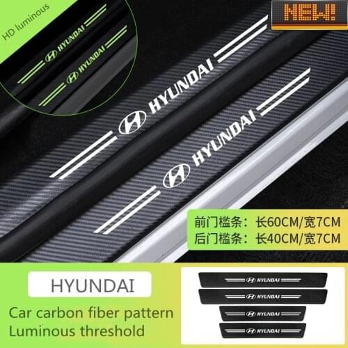 For HYUNDAI Car Luminous Door Threshold Strip Accessories 4Pcs Car Styling Threshold Pedal Protector Carbon Fiber Stickers