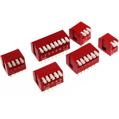5pcs/lot Slide Type Lateral Toggle DIP Switch 2 3 4 5 6 8 Pin P 2.54mm Pitch Position Way DIP Red Snap Switch