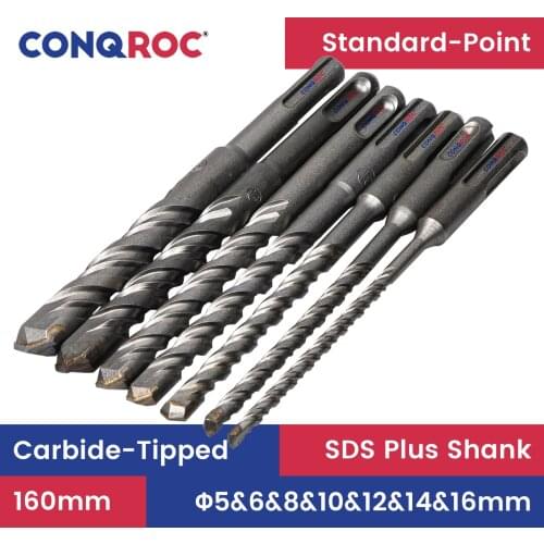 7 Pieces 160mm SDS Plus Drill Bits Set Masonry Flat Carbide Tip Hammer Drill Bits Kit 5mm&6mm&8mm&10mm&12mm&14mm&16mm