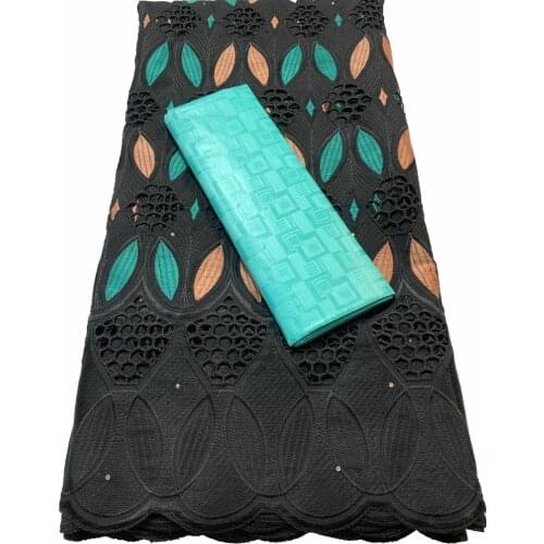 African Guinea Bazin Brocade Damask Fabric for Femme Robe VKM039 New Bazin Riche Brode with Swiss Cotton Lace 2.5+2.5 yards/set