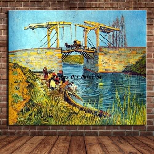 Arthyx Paintings The Langlois Bridge At Arles With Women Washing Of Vincent Van Gogh Hand Made Reproduction Canvas Oil Painting