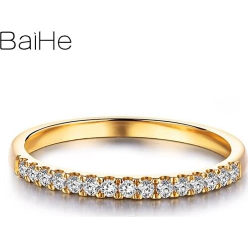 BAIHE Solid 18K Yellow Gold SI/H Diamonds Ring for Women man Wedding Band Party Engagement кольца Fine Jewelry кольцо кольца