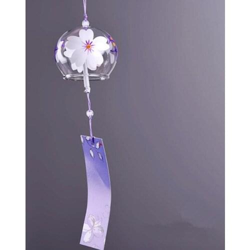 Free Shipping 2pcs/pack 7*8cm Purple Flower Sery Hand Drawing Glass Windchime Friend Gift Hanging Bell Home Decorative