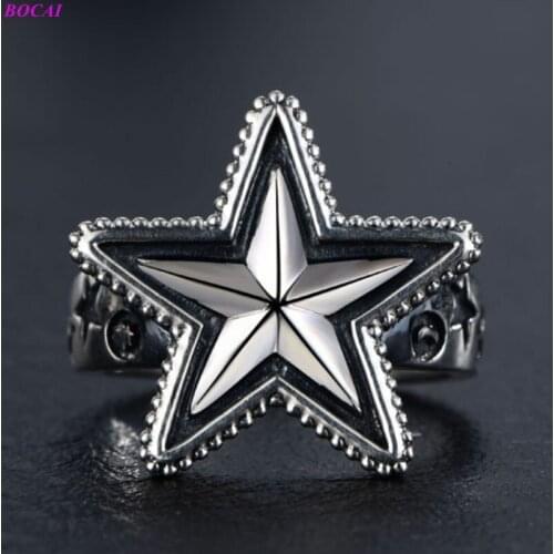 BOCAI Original design Solide S925 sterling Silver Ring male personality single star fashion silmple Thai silver ring
