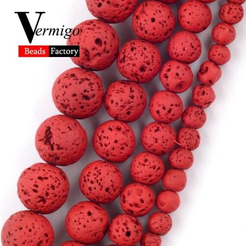 Red Lava Hematite Natural Minerals Gem Stone Beads For Jewelry Making Round Spacer Beads 4 6 8 10mm Diy Bracelet Necklace 15"