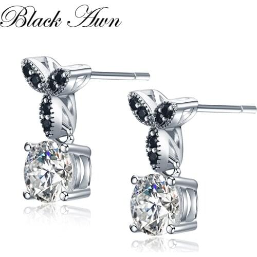 BLACK AWN 2020 Hot 2g 925 Sterling Silver Fine Jewelry Trendy Engagement Earrings for Women Round Wedding Stud Earring T035