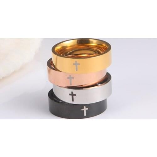 COOLTIME Supernatural Cross Mens Ring Couple Rings Stainless Steel Engagement Wedding Gift for Men Women Jewelry Accessories