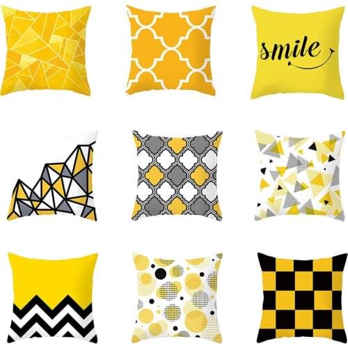 Yellow Geometric Cushion Cover 45x45 Polyester Double Sided Pillowcovers Decorative Throw Pillows Nordic Home Decor Pillow Cases