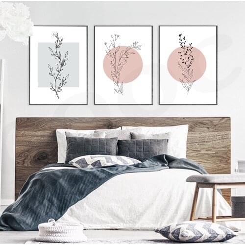 Geometry Background Color Nordic Line Flower Poster Wall Art Print Canvas Painting for Living Room Home Decor