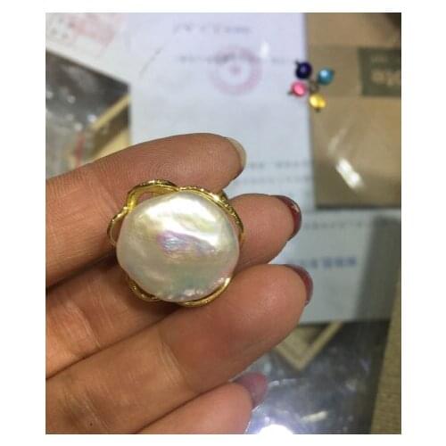 Free Shipping Natural white Keshi Pearl ring
