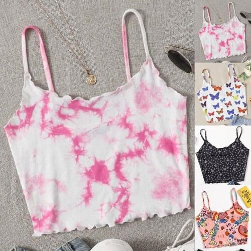 Tenue Sexy Tie Dye Crop Top Women Ladies Print Sleeveless Top Female Summer Pullover Vest Tank Streetwear Crop Tops Топ