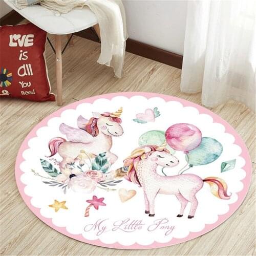 Round Carpet Fashion Pink Rugs Cute Unicorn Pattern Floor Mat Home Cartoon Computer Swivel Chair Anti Slip Foot Pad