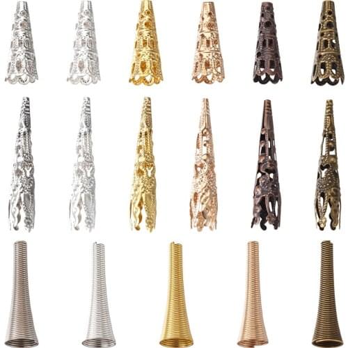 170pcs Metal Bugle Filigree Bead Caps End Hollow Flower Bead Cone Spring Funnel Shape Spacer Bead Cap For DIY Jewelry Supplies