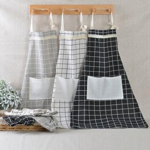 Fashion Polyester Rough Adjustable Cotton Linen Print Apron For Cooking Baking Restaurant JF06