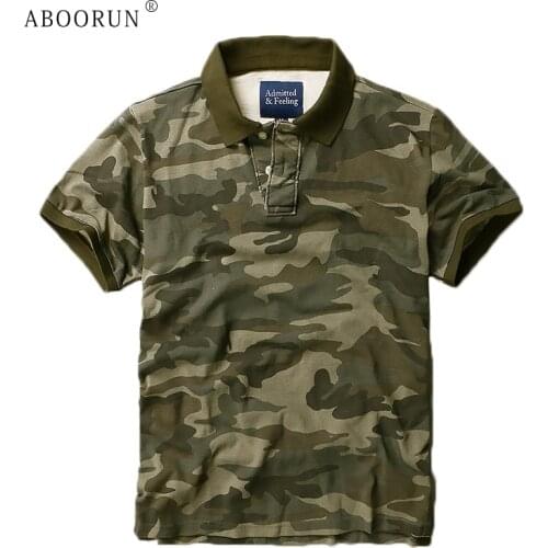ABOORUN 2021 Mens Camouflage Polo T Shirts Pure Cotton Breathable Short Sleeve Tees for Male