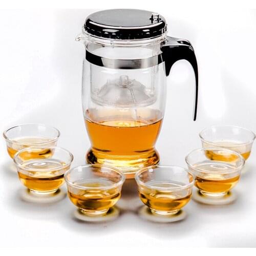 Jusen 500ML Heat Resistan Borosilicate Glass Teaset Infuser 6 Teacups 1 Teapot Kung Fu Teaware Chinese Drink Puer Oolong Kettle
