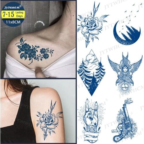 Juice Ink Long Lasting Tattoos Sticker Blue Flower Fake Tatoo For Women Small Arrows Stickers Rose Temporary Transfer Tattoo Men