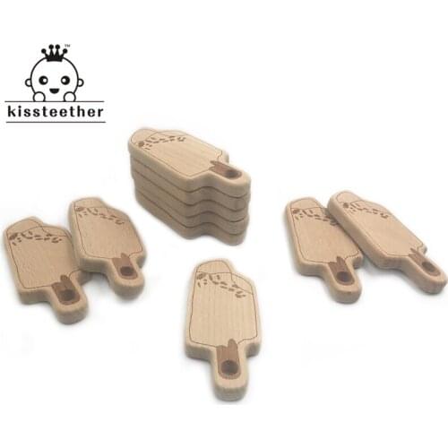 New product Baby Teether Smooth Wood Ice Cream Shaped Beech Wooden Teether Toddler Nursing Toy Educational Shower Gift