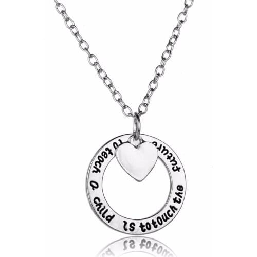Teachers Necklace Teacher Gifts To Teach A Child Is To Touch The Future Love Heart Pendant Chain Necklace Teachers Day Presents