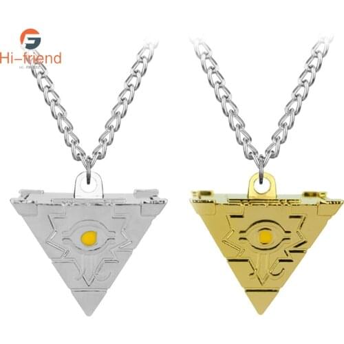 Game Yu Gi Oh Necklace Golden Pyramid Shape 3D Card Battle Necklace for Women Men Cosplay Collection of Jewelry Props