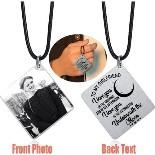 Custom Photo Square Tag Necklaces Engrave To My Son Wife Dad Daughter Boyfriend Pendant Stainless Steel Jewelry For Family Gift