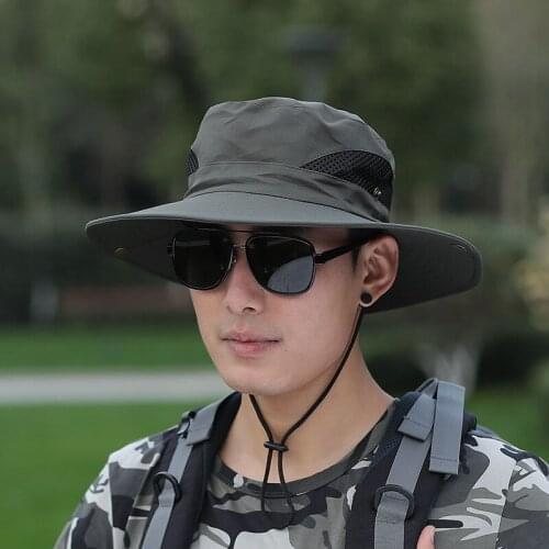 Wide Brim Men Boonie Bucket Hats Adjustable Hiking Fishing Cap Summer Anti UV Sun Hats Breathable Men Fisherman Caps