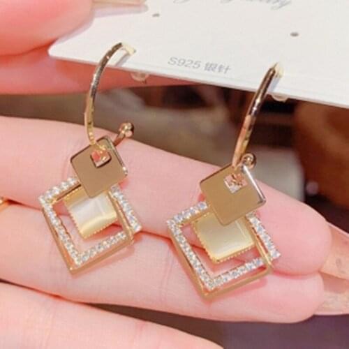 Popular fashion cute opal pendant nickel-free earrings fashion jewelry earrings square earrings ladies personalized earrings